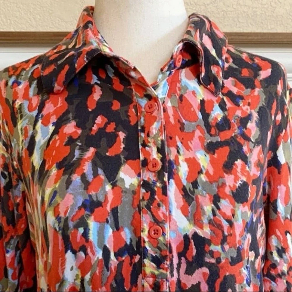 CAbi Abstract Watercolor Long Sleeve Jersey‎ Shift Dress Style# 374 M - Picture 14 of 15